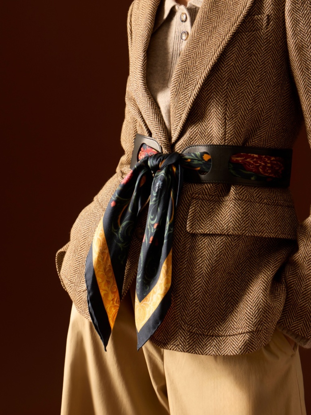 Sarah Flint Reversible Scarf Waist Belt Black Calf and Expresso Suede